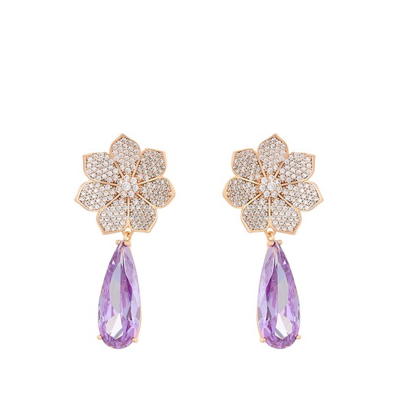 Purple Drop Earring - Gold Plated - Picture 2 of 2